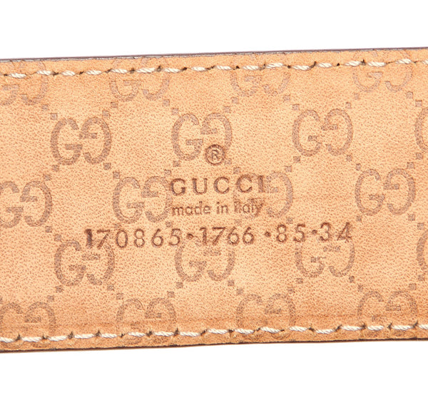 グッチ マイクロGG 170865 1766 85 34 ホワイト レザー スウェード ベルト ユニセックス GUCCI 中古