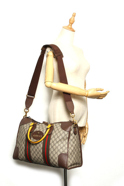 グッチ GGスプリーム タイガー 480500 ブラウン イエロー PVC レザー ハンドバッグ レディース GUCCI 中古