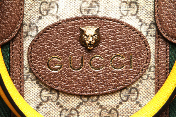 グッチ GGスプリーム タイガー 480500 ブラウン イエロー PVC レザー ハンドバッグ レディース GUCCI 中古