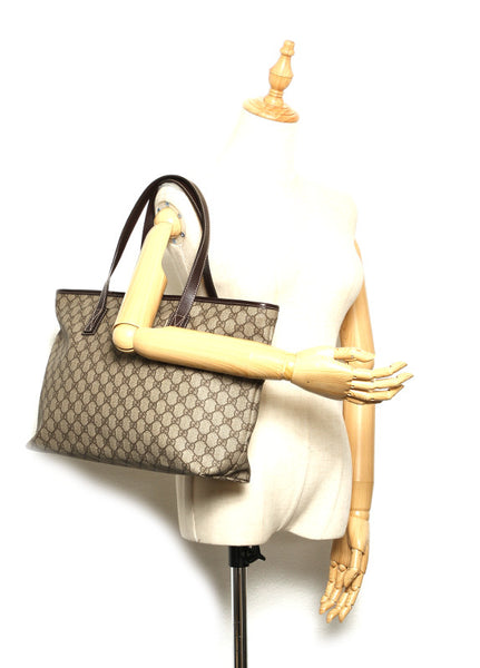 グッチ GGスプリーム 211137 ブラウン 茶 PVC レザー トートバッグ ユニセックス GUCCI 中古