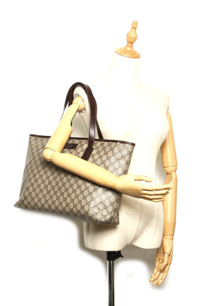 グッチ GGスプリーム 181084 ブラウン 茶 PVC レザー トートバッグ レディース GUCCI 中古