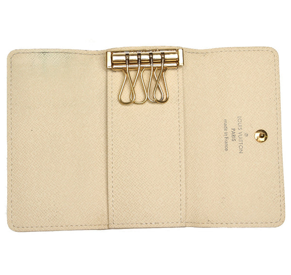 ルイ ヴィトン ミュルティクレ4 ダミエ アズール N60386 ホワイト 白 PVC レザー キーケース LOUIS VUITTON ユニセックス 中古