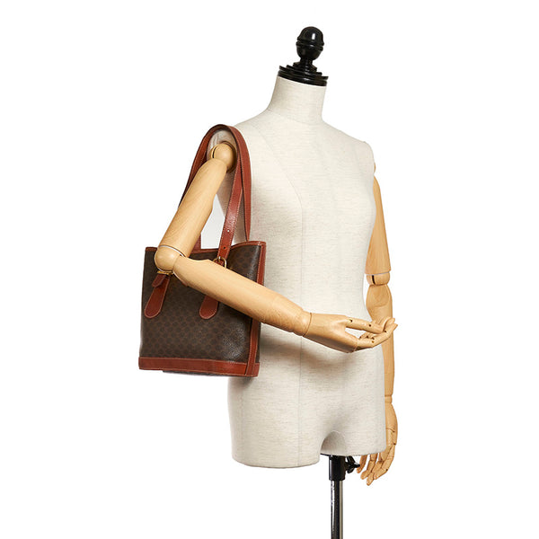 セリーヌ マカダム ブラウン PVC レザー トートバッグ レディース CELINE 【中古】