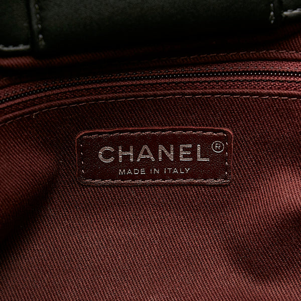 シャネル クロスステッチ ブラック ホワイト キャンバス カーフ チェーンショルダーバッグ レディース CHANEL 【中古】