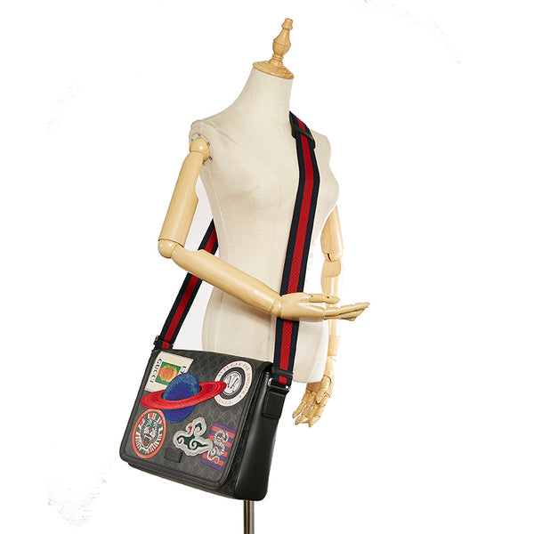 グッチ GGスプリーム ナイトクーリエ ワッペン 474138 ブラック PVC ショルダーバッグ メンズ GUCCI 【中古】