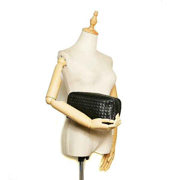 ボッテガヴェネタ イントレチャート ブラック レザー セカンドバッグ メンズ BOTTEGAVENETA 【中古】