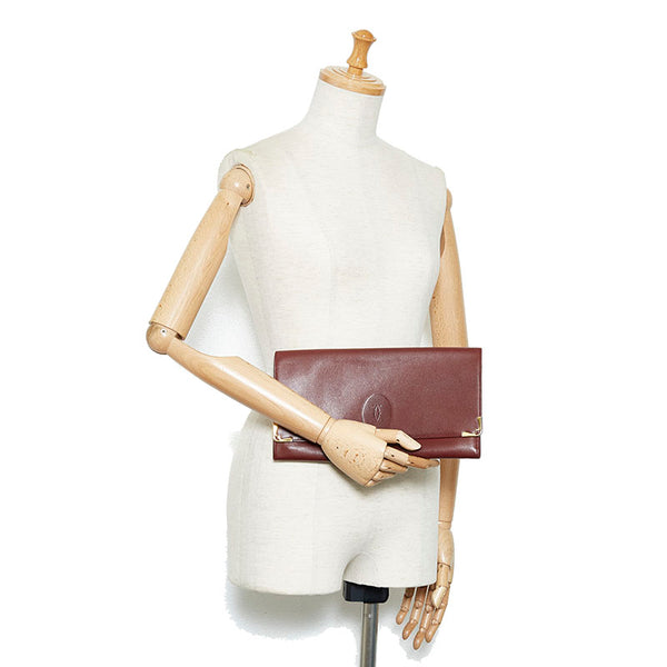 カルティエ マストライン ワインレッド レザー セカンドバッグ レディース CARTIER 【中古】