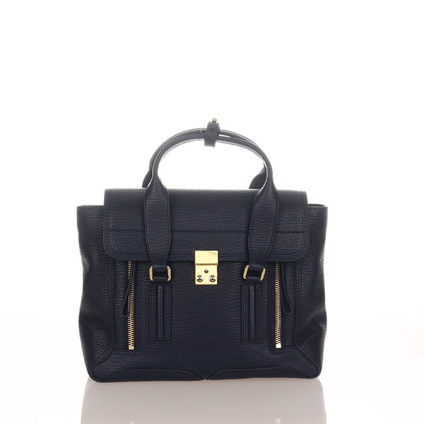 スリーワンフィリップリム パシー サッチェルバッグ ハンドバッグ ショルダーバッグ ２WAY ネイビー レザー レディース 3.1 phillip lim 【中古】