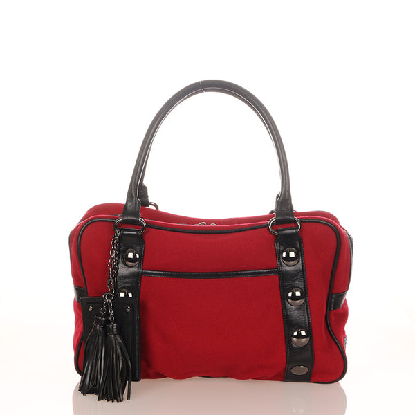 バーバリー ブルーレーベル レッド ブラック ウール レザー トートバッグ レディース BURBERRY 【中古】