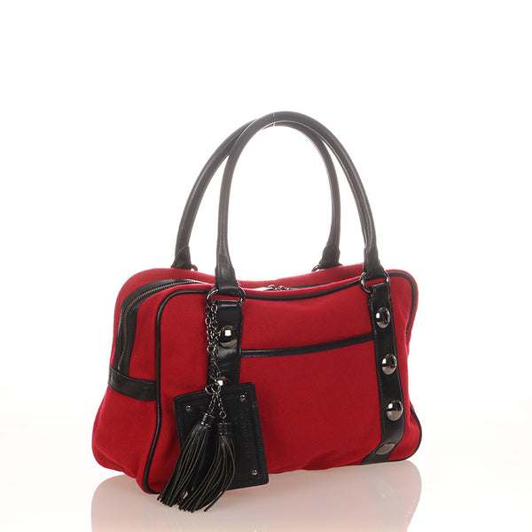 バーバリー ブルーレーベル レッド ブラック ウール レザー トートバッグ レディース BURBERRY 【中古】