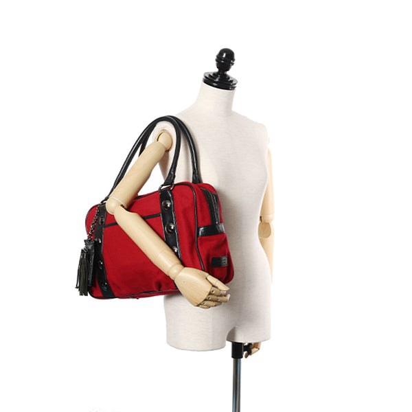 バーバリー ブルーレーベル レッド ブラック ウール レザー トートバッグ レディース BURBERRY 【中古】