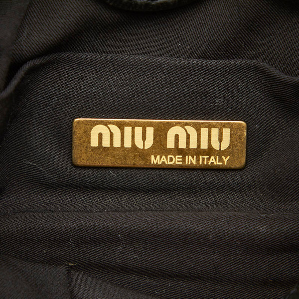 ミュウミュウ 千鳥格子 ブラック ホワイト ウール レザー ハンドバッグ レディース MIUMIU 中古