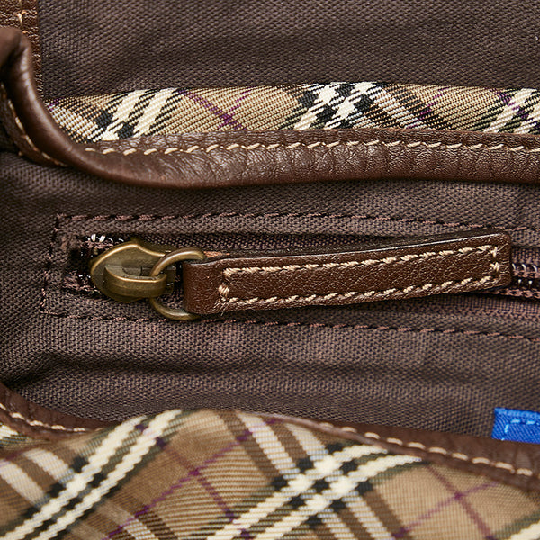 バーバリーブルーレーベル チェック カーキ ナイロン レザー ハンドバッグ ショルダーバッグ 2WAY レディース BURBERRY BLUE LABEL 【中古】