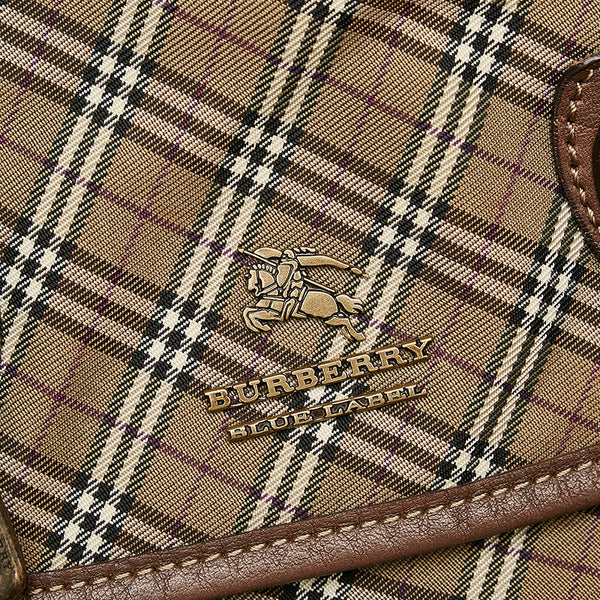 バーバリーブルーレーベル チェック カーキ ナイロン レザー ハンドバッグ ショルダーバッグ 2WAY レディース BURBERRY BLUE LABEL 【中古】