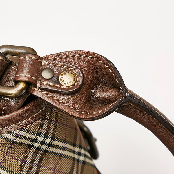 バーバリーブルーレーベル チェック カーキ ナイロン レザー ハンドバッグ ショルダーバッグ 2WAY レディース BURBERRY BLUE LABEL 【中古】