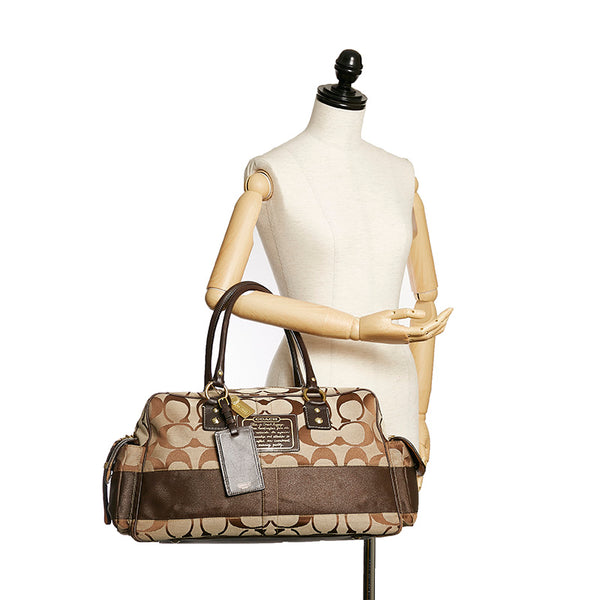 コーチ シグネチャー ボストンバッグ 10392 ベージュ ブラウン キャンバス レザー レディース COACH 【中古】