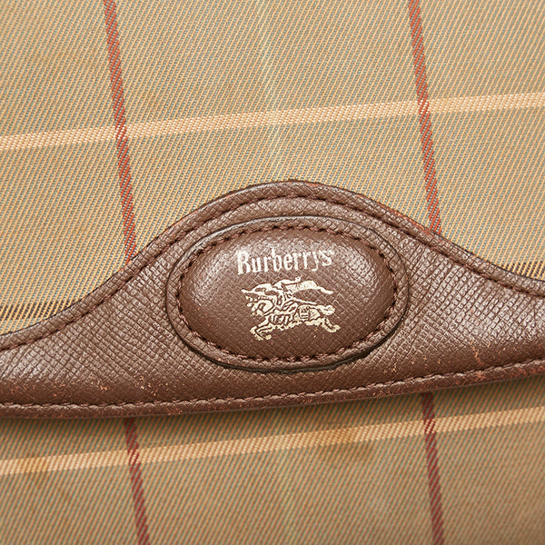 バーバリー チェック 斜め掛け ショルダーバッグ カーキ キャンバス レザー レディース BURBERRY 【中古】