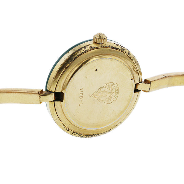 グッチ チェンジベゼル 1100-L ホワイト グリーン レッド ゴールド メッキ 腕時計 レディース GUCCI クオーツ ホワイト文字盤 【中古】