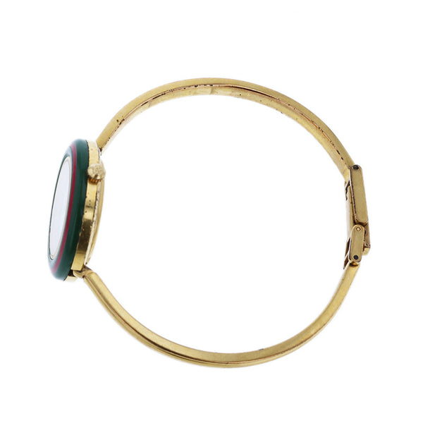 グッチ チェンジベゼル 1100-L ホワイト グリーン レッド ゴールド メッキ 腕時計 レディース GUCCI クオーツ ホワイト文字盤 【中古】