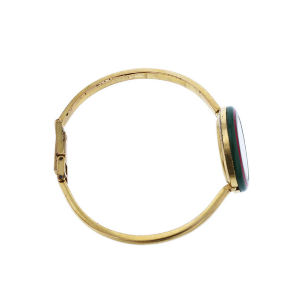 グッチ チェンジベゼル 1100-L ホワイト グリーン レッド ゴールド メッキ 腕時計 レディース GUCCI クオーツ ホワイト文字盤 【中古】