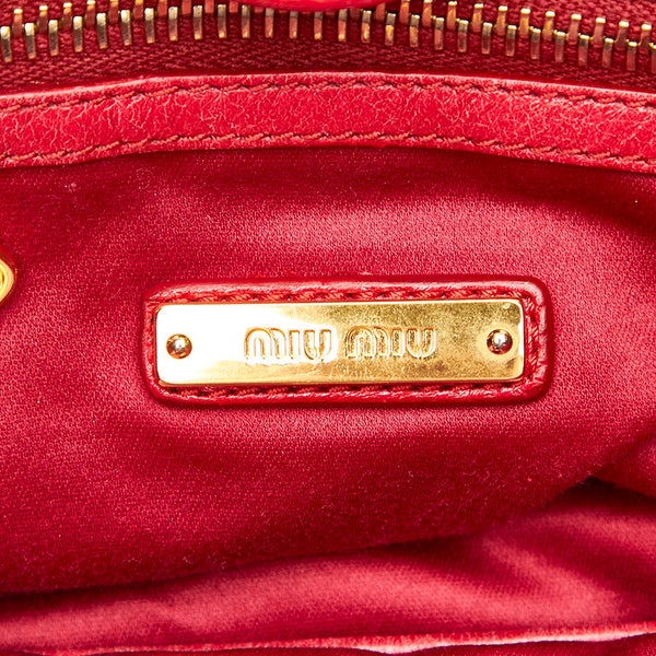 ミュウミュウ リボン レッド レザー ハンドバッグ レディース MIUMIU 中古