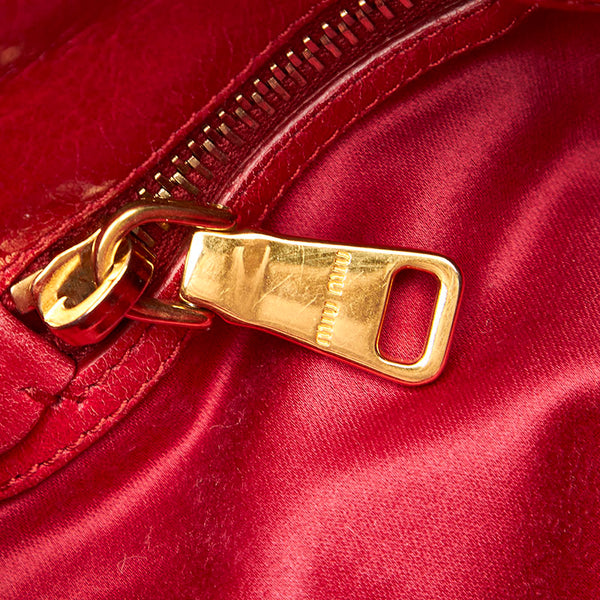 ミュウミュウ リボン レッド レザー ハンドバッグ レディース MIUMIU 中古