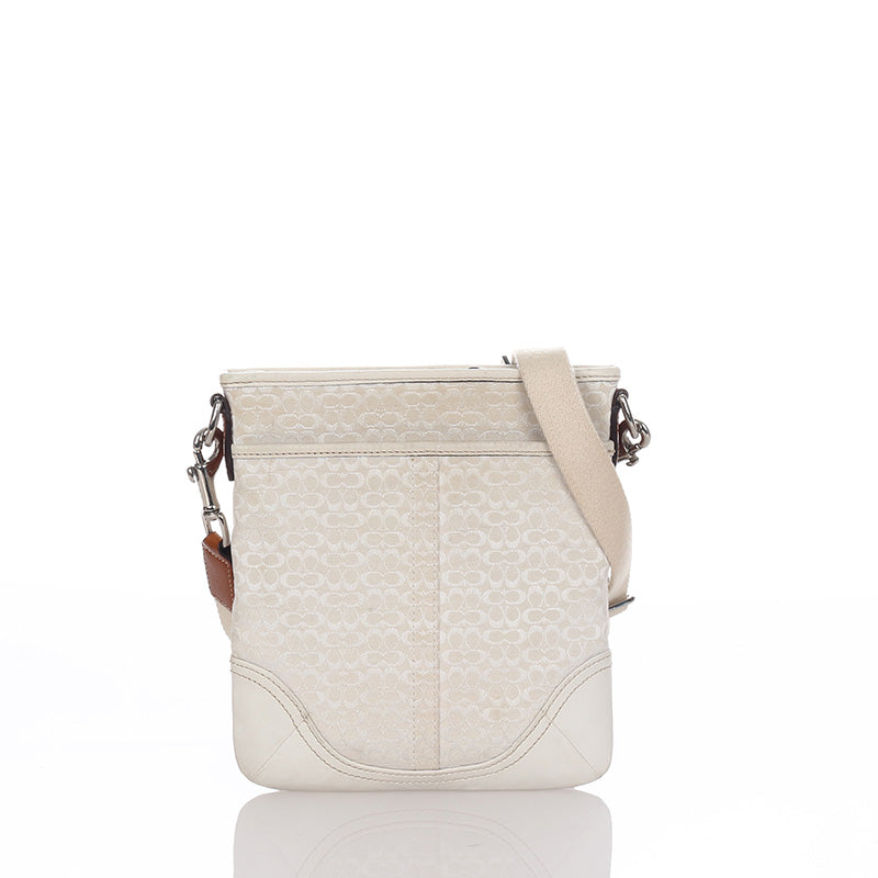 コーチ ミニシグネチャー 斜め掛け ショルダーバッグ ホワイト キャンバス レザー レディース COACH 【中古】