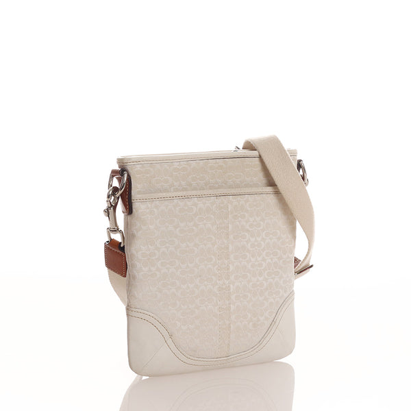 コーチ ミニシグネチャー 斜め掛け ショルダーバッグ ホワイト キャンバス レザー レディース COACH 【中古】