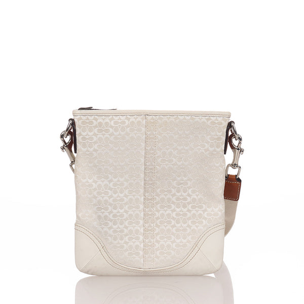 コーチ ミニシグネチャー 斜め掛け ショルダーバッグ ホワイト キャンバス レザー レディース COACH 【中古】