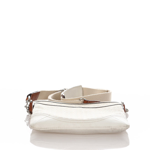 コーチ ミニシグネチャー 斜め掛け ショルダーバッグ ホワイト キャンバス レザー レディース COACH 【中古】