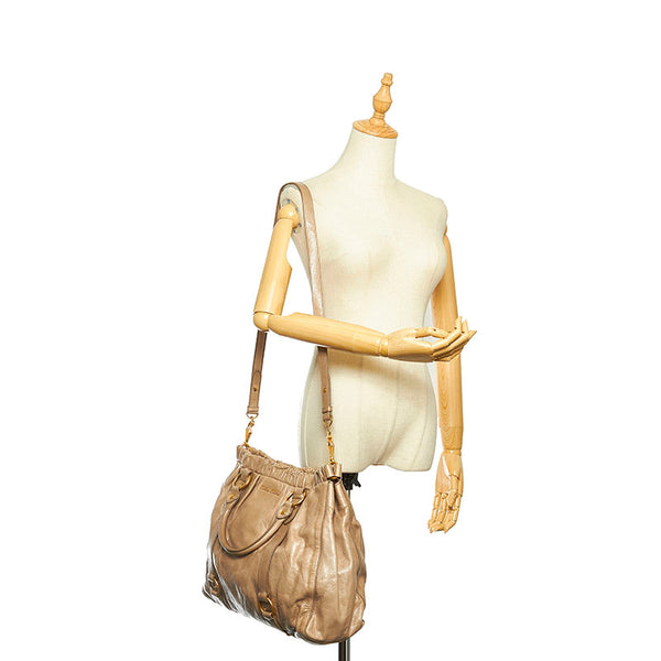 ミュウミュウ ベージュ レザー ハンドバッグ ショルダーバッグ 2WAY レディース MIUMIU 中古