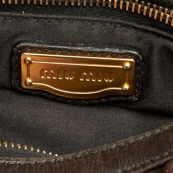 ミュウミュウ ブラウン レザー ハンドバッグ ショルダーバッグ 2WAY レディース MIUMIU 中古