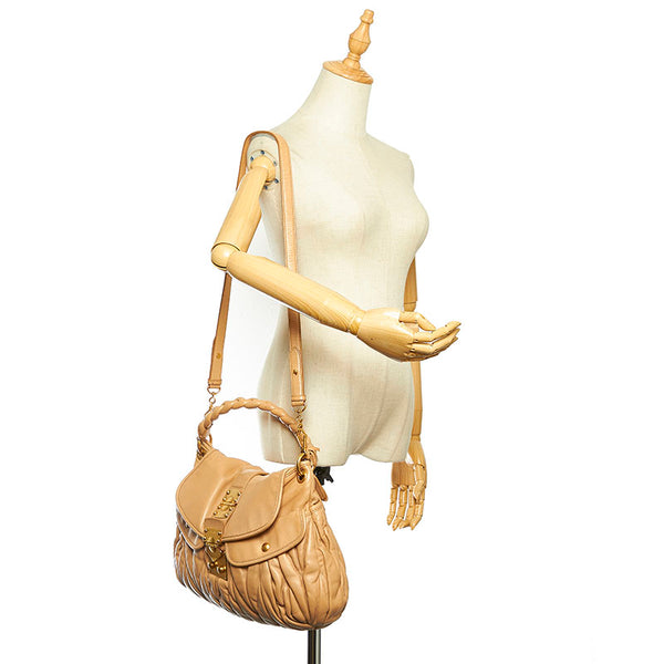 ミュウミュウ ベージュ レザー ハンドバッグ ショルダーバッグ 2WAY レディース MIUMIU 中古