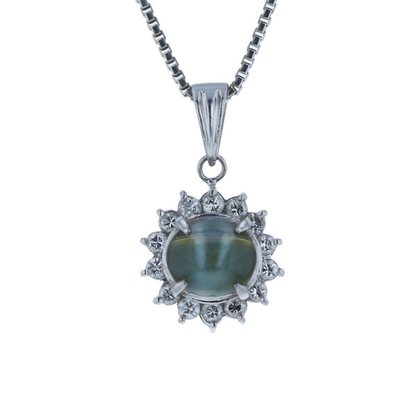 Pt900 プラチナ Pt850 プラチナ クリソべリルキャッツアイ1.64ct ダイヤ0.31ct キャッツアイ ネックレス レディース 【中古】
