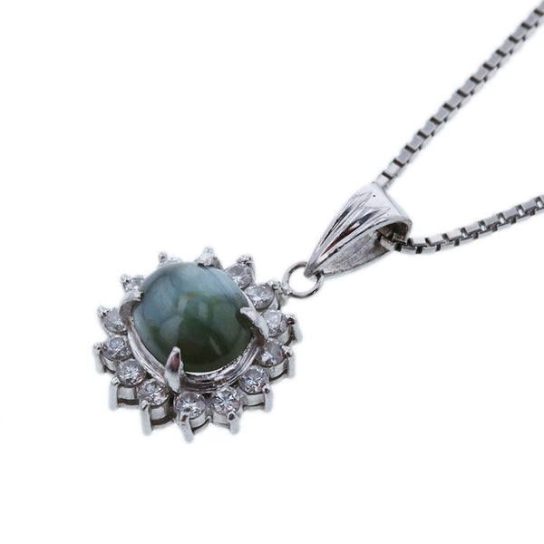 Pt900 プラチナ Pt850 プラチナ クリソべリルキャッツアイ1.64ct ダイヤ0.31ct キャッツアイ ネックレス レディース 【中古】