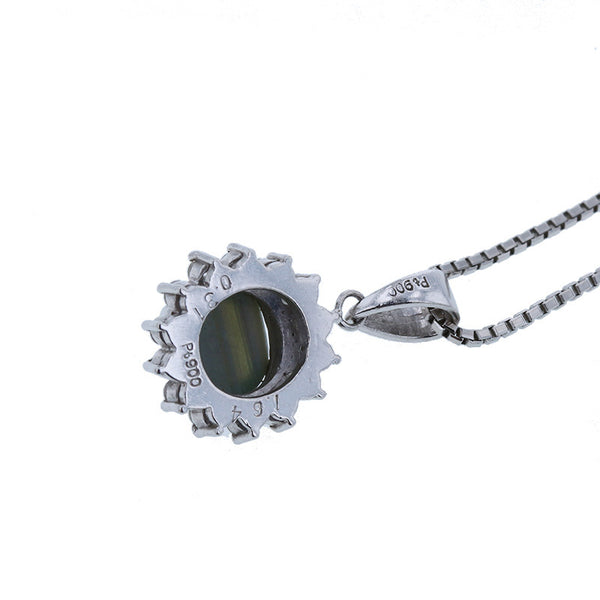 Pt900 プラチナ Pt850 プラチナ クリソべリルキャッツアイ1.64ct ダイヤ0.31ct キャッツアイ ネックレス レディース 【中古】