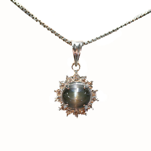 Pt900 プラチナ Pt850 プラチナ クリソべリルキャッツアイ1.64ct ダイヤ0.31ct キャッツアイ ネックレス レディース 【中古】