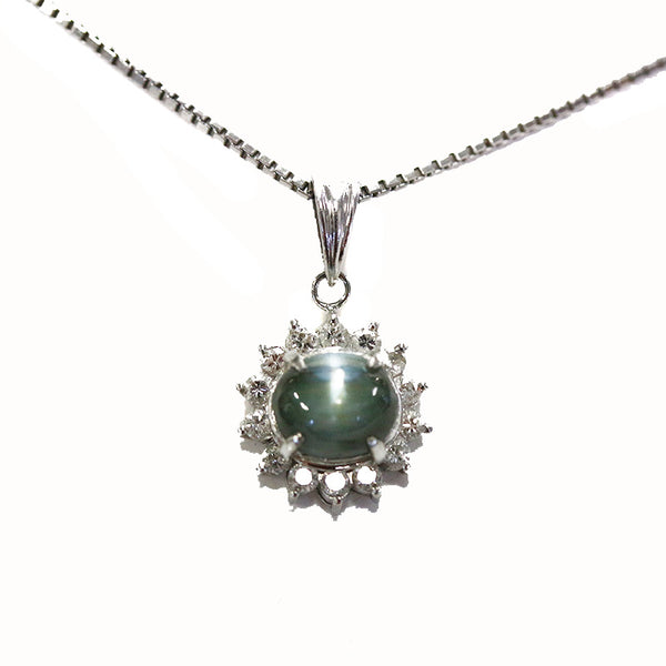 Pt900 プラチナ Pt850 プラチナ クリソべリルキャッツアイ1.64ct ダイヤ0.31ct キャッツアイ ネックレス レディース 【中古】