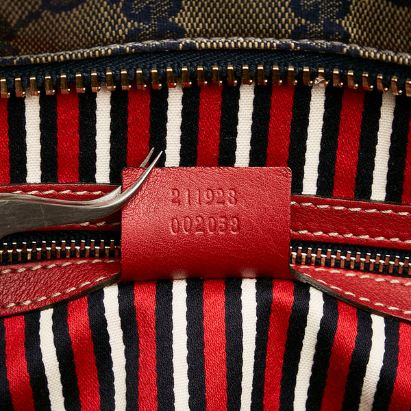 グッチ GGクリスタル ヒステリア ハンドバッグ ネイビー レッド PVC レザー レディース GUCCI 【中古】