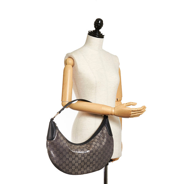 グッチ GGクリスタル 257297 グレー ネイビー PVC レザー ワンショルダーバッグ レディース GUCCI 【中古】