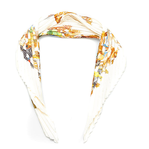 エルメス プリーツ カレ 90 ホワイト シルク スカーフ レディース HERMES 中古