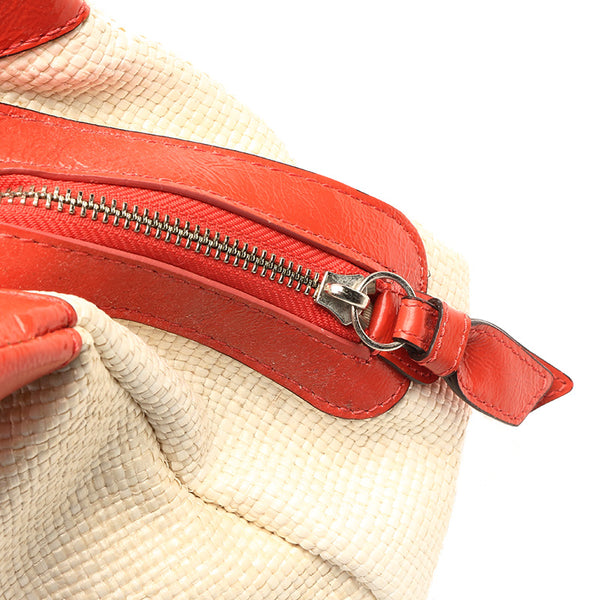 コーチ ストローサッチェル レキシーバタフライ ショルダーバッグ F16584 オレンジ アイボリー ストロー レザー レディース COACH 【中古】