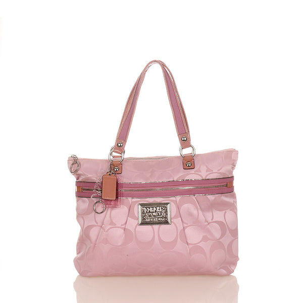 コーチ シグネチャー POPPY 15316 ピンク キャンバス レザー ショルダーバッグ トートバッグ レディース COACH 【中古】