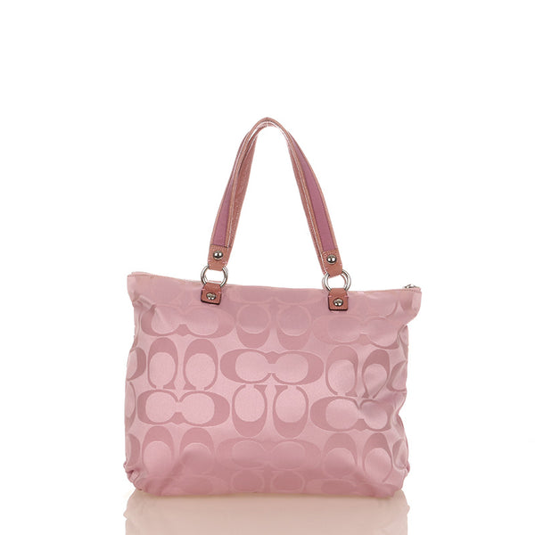 コーチ シグネチャー POPPY 15316 ピンク キャンバス レザー ショルダーバッグ トートバッグ レディース COACH 【中古】