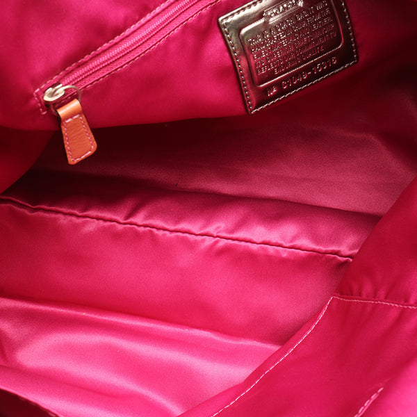コーチ シグネチャー POPPY 15316 ピンク キャンバス レザー ショルダーバッグ トートバッグ レディース COACH 【中古】