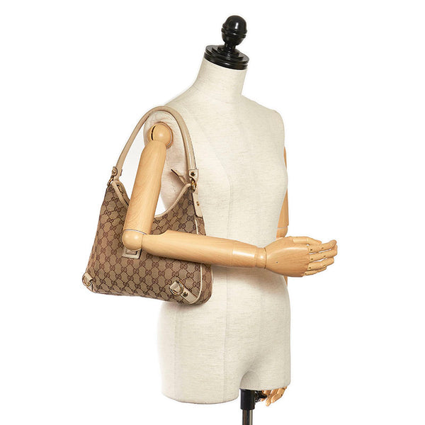 グッチ GGキャンバス ワンショルダーバッグ ブラウン ホワイト キャンバス レザー レディース GUCCI 【中古】