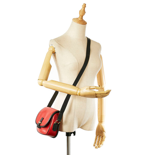 セリーヌ レッド ブラック レザー ショルダーバッグ レディース CELINE 【中古】