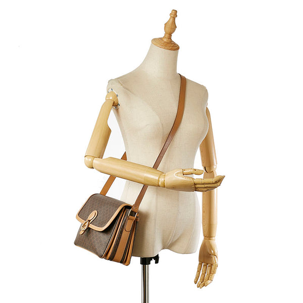 セリーヌ マカダム ブラウン PVC レザー ショルダーバッグ レディース CELINE 【中古】