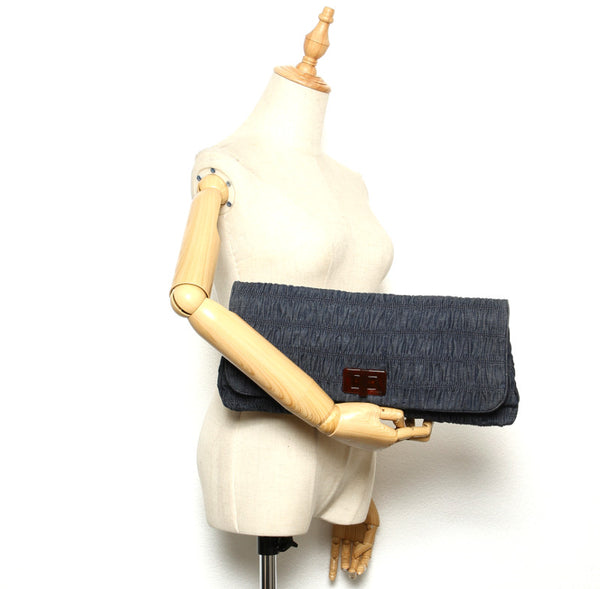 プラダ BP0500 ブルー 青 デニム クラッチバッグ PRADA レディース 中古