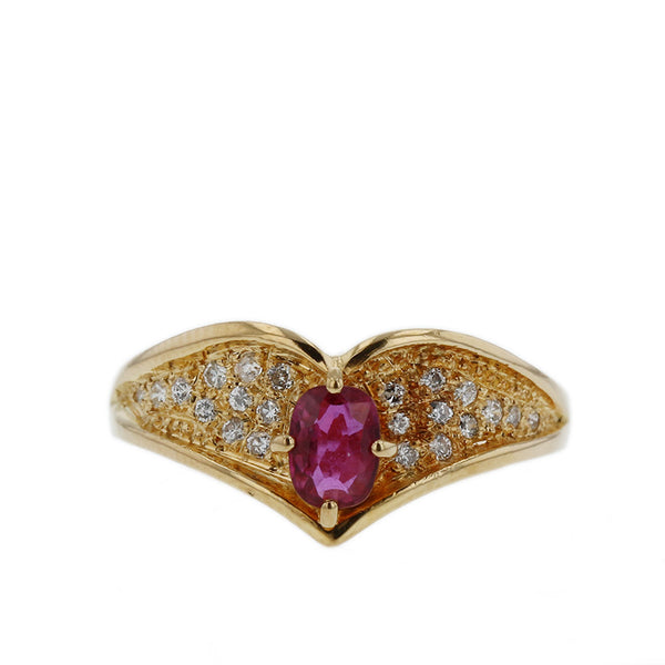 K18YG イエローゴールド ルビー0.34ct ダイヤ0.14ct リング 指輪 レディース 13.5号 【中古】